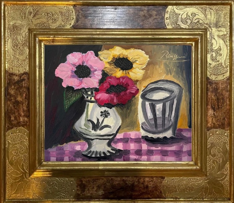Flowers and glass on a table 
