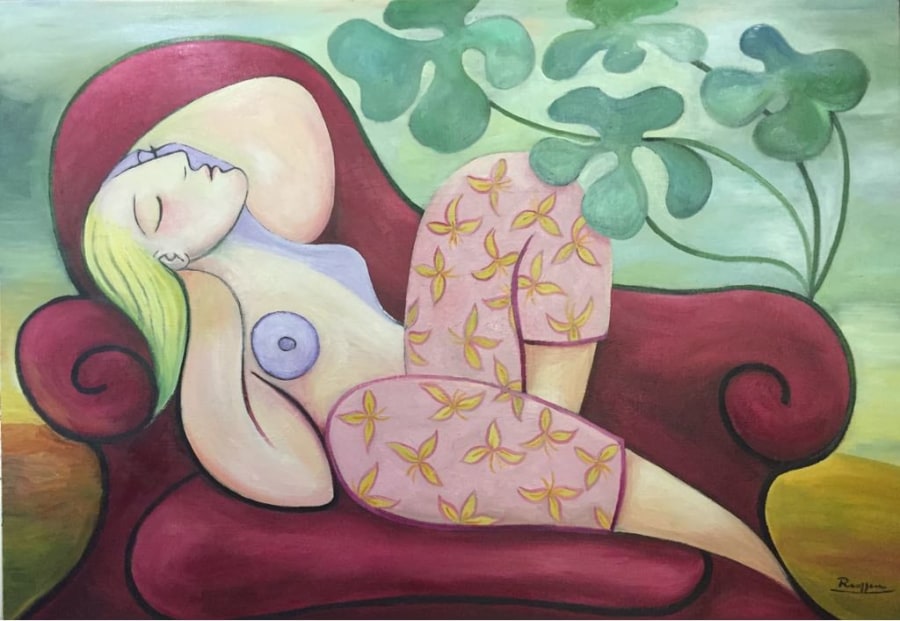 Erik Renssen, Dreaming woman in a pantaloon with flowers, 2018