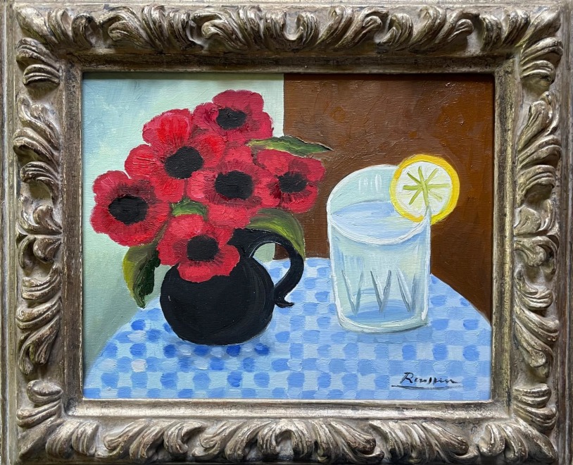 Size XXS | Poppies and glass on a table