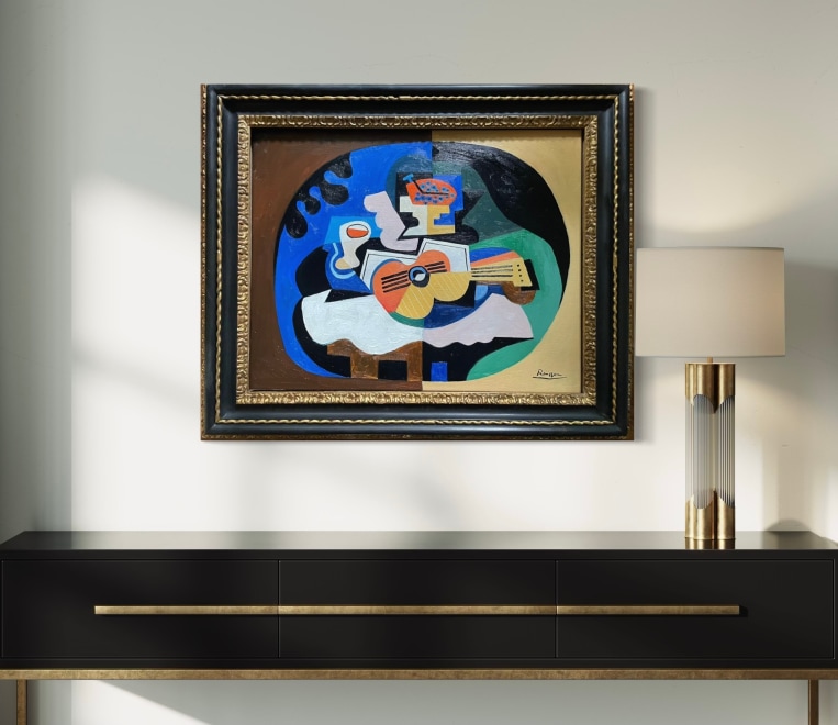 Size L | Still life with guitar, grapes and glass