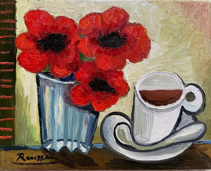Poppies and cup of coffee
