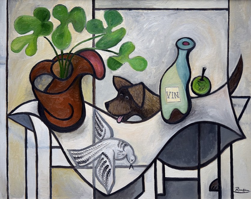 Still life with dog and dove
