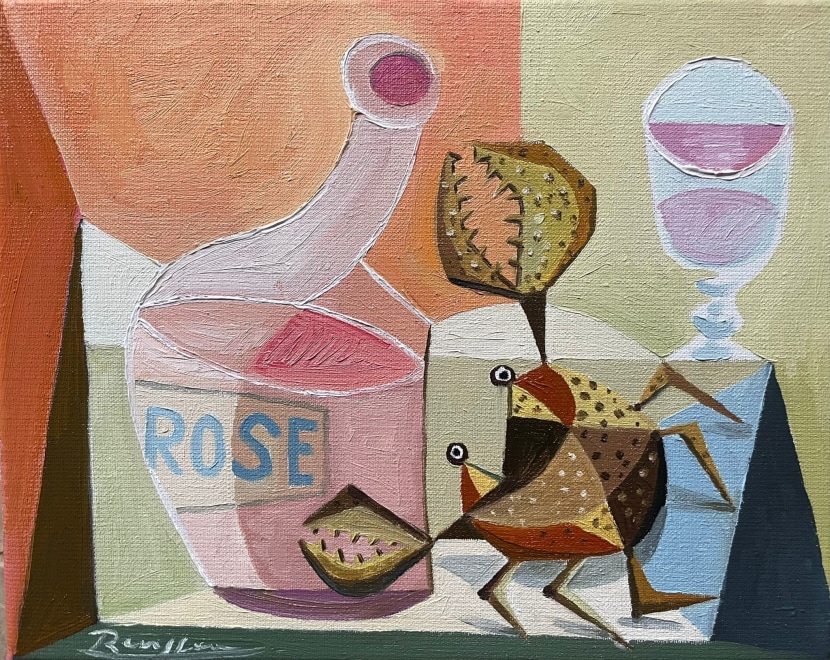 Size S | Bottle of Rose and a crab on a table