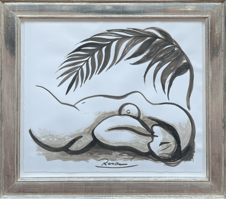 Nude under a palm leaf