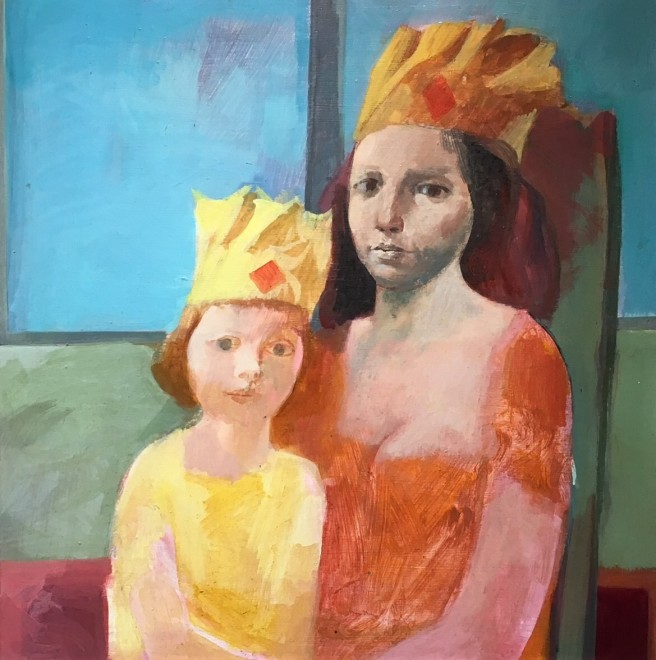 HAROLD WOOD (1918-2014)  MOTHER AND CHILD IN PAPER HATS, 1960's  SOLD