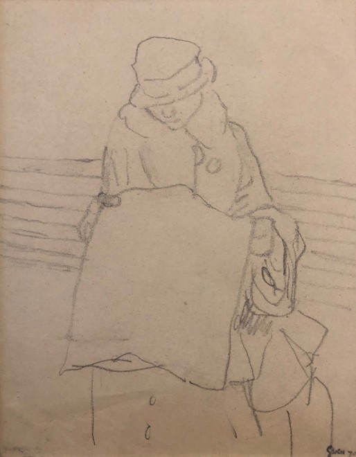 Gwen John, Woman in a railway carriage reading a newspaper, c. 1915
