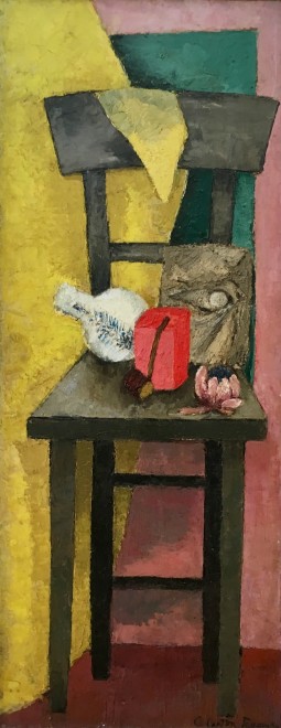 Clarisse Loxton Peacock, A pipe, vase and sketch, on a chair