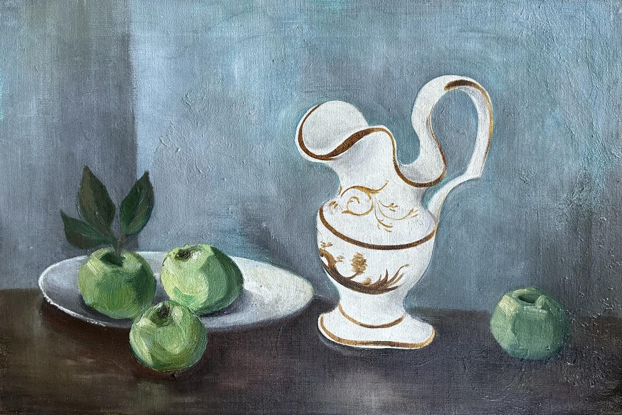 Frederick Roberts Johnson, Still Life with Decorated Jug and Apples, c. 1930s
