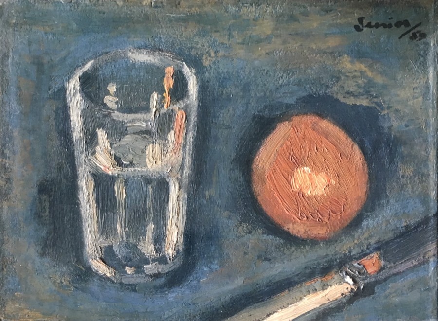 BRYAN SENIOR (b. 1935)  Still Life with Glass, orange and knife, 1959