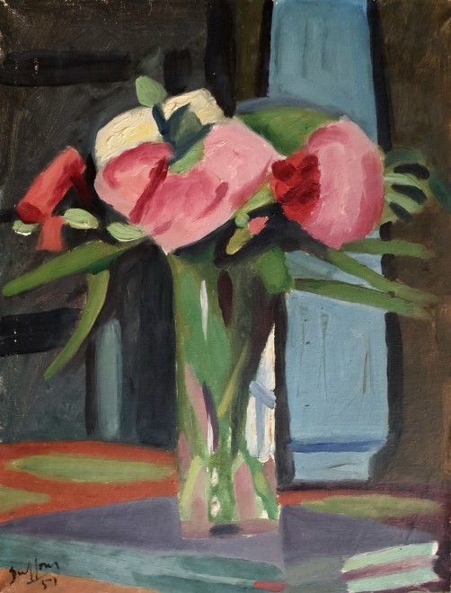 Jacques André Duffour, Still Life with Flowers in a Green Vase, 1951