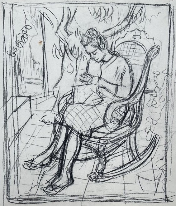 Edward Le Bas, Woman Sewing, c. 1920s