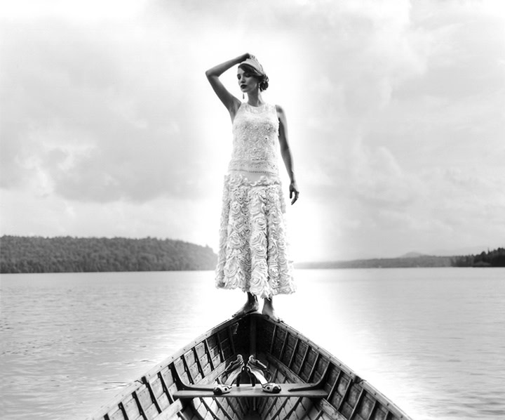 Marina Standing on Edge of Canoe, Lake Placid, New York