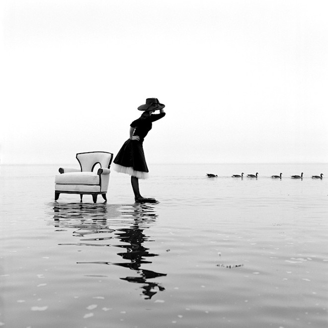 Zoe on Water With Ducks, Sherwood Island, Westport, Connecticut