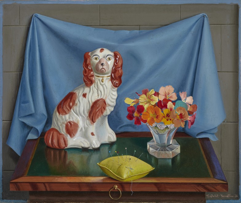 Niklaus Stoecklin, Still Life with Staffordshire Dog, Flowers, and Pin Cushion, 1932
