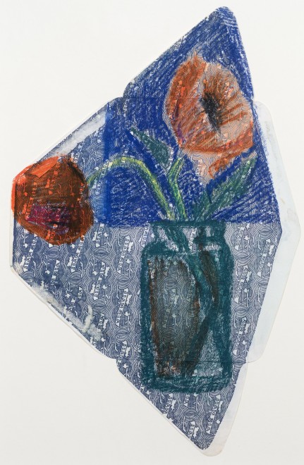 <span class="artist"><strong>Margaret Mellis</strong></span>, <span class="title"><em>Two Poppies on blue Envelope</em>, 1994</span>