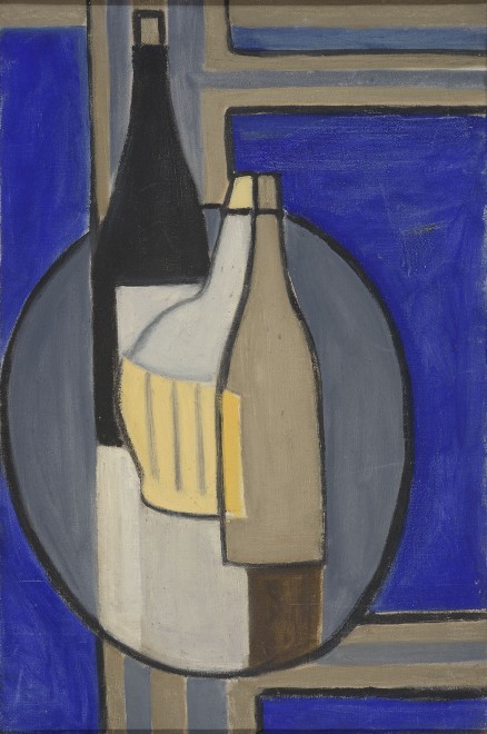 <span class="artist"><strong>Margaret Mellis</strong></span>, <span class="title"><em>Bottles, Round Table and Sea</em>, 1952</span>