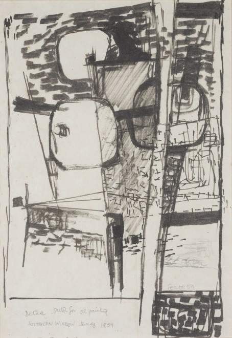 <span class="artist"><strong>Paul Feiler</strong></span>, <span class="title"><em>Detail, Sketch for the 1954 oil painting 'Southern Window'</em>, 1954</span>