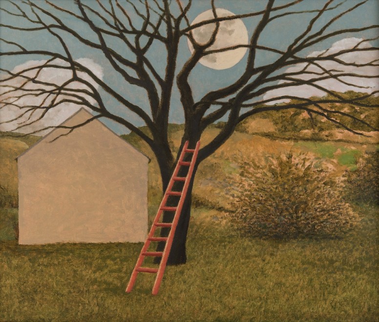 <span class="artist"><strong>David Inshaw</strong></span>, <span class="title"><em>Ladder, Tree, Shed & Moon</em>, 2021</span>