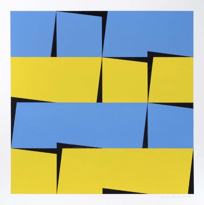 <span class="artist"><strong>John Carter RA</strong></span>, <span class="title"><em>Conjoined Identical Shapes, Blue and Yellow</em>, 2019</span>