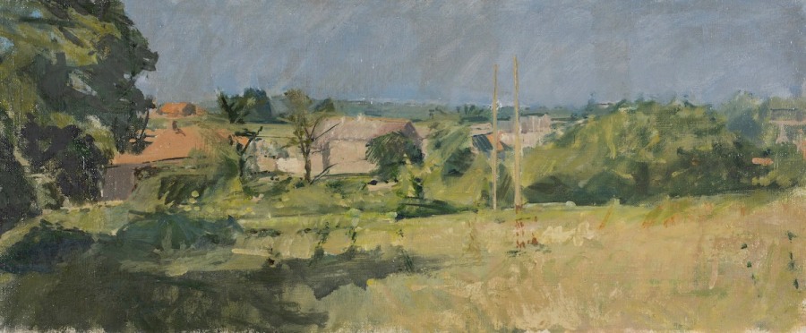 <span class="artist"><strong>Dick Lee</strong></span>, <span class="title"><em>View from M. Blondel's Field</em>, 1950</span>