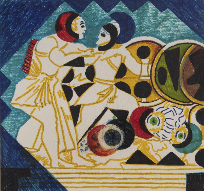 <span class="artist"><strong>Eileen Agar RA</strong></span>, <span class="title"><em>Two Greek Heroes</em>, 1967</span>