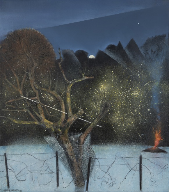 <span class="artist"><strong>Keith Grant</strong></span>, <span class="title"><em>The Old Apple Tree, Bonfire and Wire Fence</em>, 2024</span>