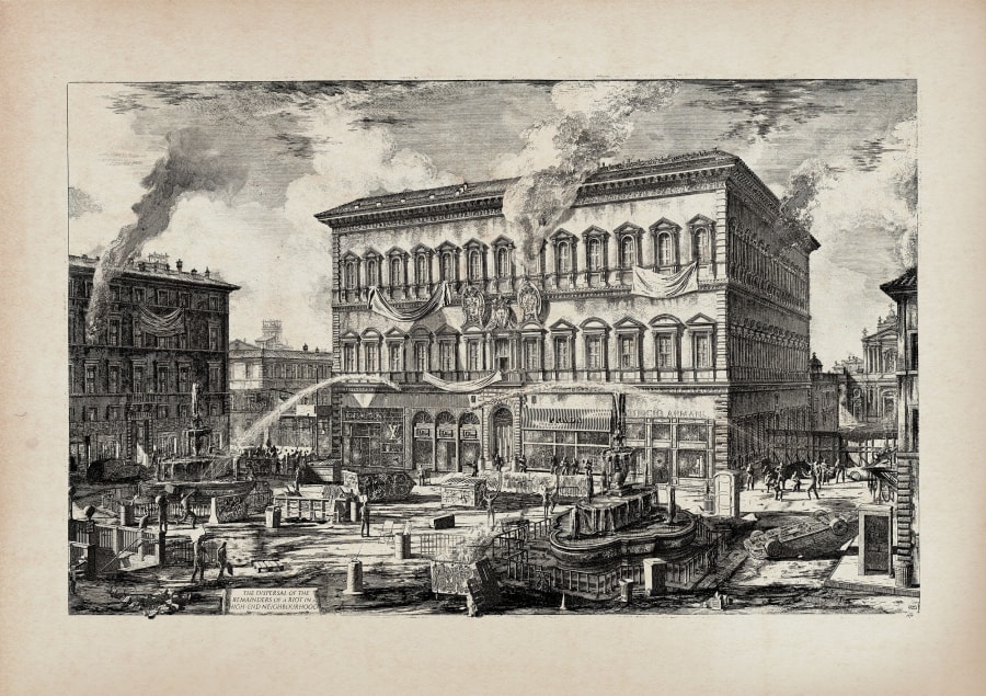 J. G. Fox  The Dispersal of the Remainders of a Riot in a High-End Neighbourhood (after Piranesi)