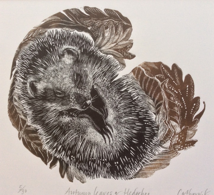 Cathryn Kuhfeld  Autumn leaves & Hedgehog