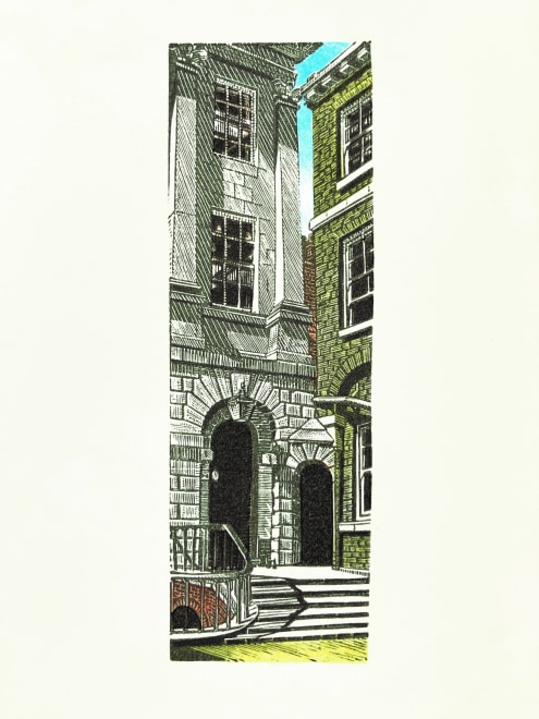 Anne Desmet RA RE Elected ARE 1988, RE 1991  Legal London - Lincoln’s Inn  wood engraving and pochoir, edition of 45  image size 11.5 x 3.8cm  paper size 42 x 30cm  £160 unframed