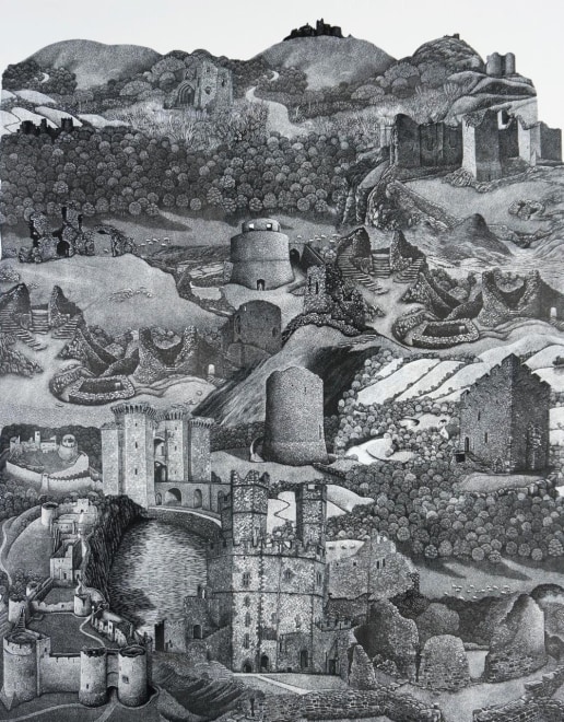 Castles in Wales, wood engraving