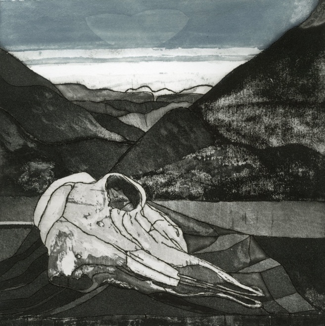 Revealing a Skull, 1981, from the Dyfed Suite (Edition III) one of a suite of four prints made in response to the poetry of W. Moelwyn Merchant (1913-1997), Anglican vicar at Llanddewi Brefi (1974-78)