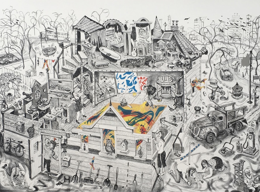 Chris Orr RA Hon RE, Searching For A Lost Button at Jacksons, lithograph and silkscreen