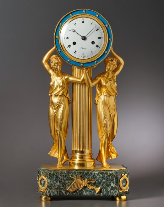 An Empire gilt bronze figural clock by Lepaute