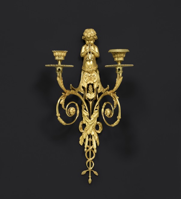A pair of Louis XVI  two-light wall-lights after a design by Jean Hauré