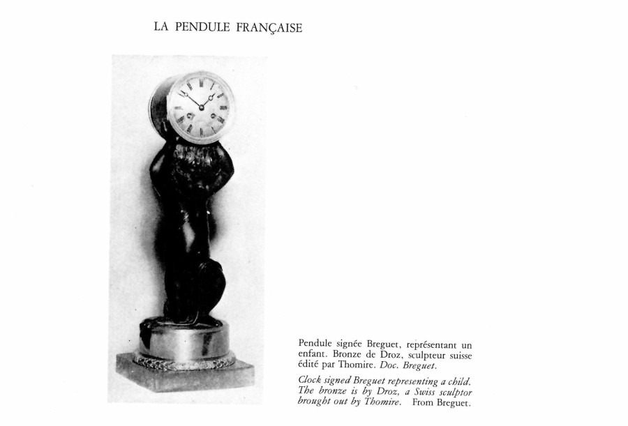 A figural clock of eight day duration of a kneeling putti by Breguet