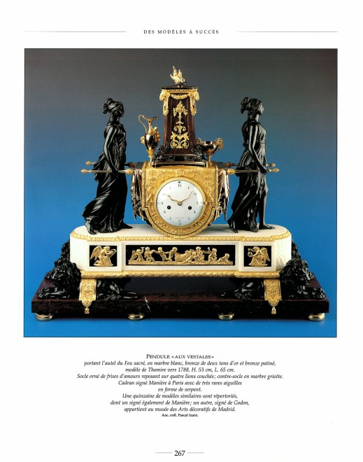 A Louis XVI mantel clock representing the Vestal Virgins Carrying the Sacred Fire by Pierre-Claude Raguet-Lépine