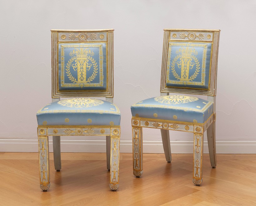 A set of Empire furniture comprising a canapé, two fauteuils and two side chairs attributed to Pierre-Gaston Brion