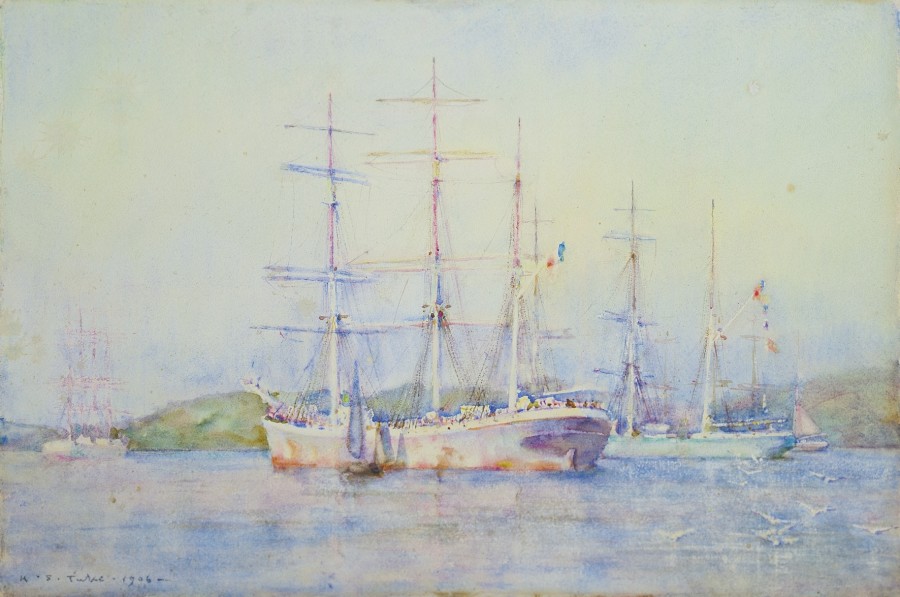 Henry Scott Tuke, RA, RWS, Two French barques at their anchorage in Carrick Roads