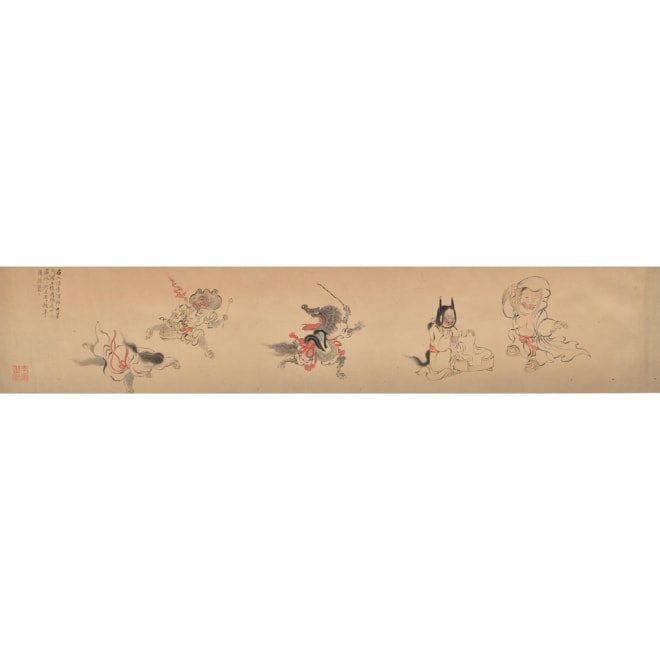 《五怪绘卷》，江户时代。手卷，225 cm x 1330 cm。图片由日本国际交流基金会提供。  Five Yokai Monsters Pictures Scroll, Edo period. Handscroll, 225 cm x 1330 cm. Courtesy of The Japan Foundation.