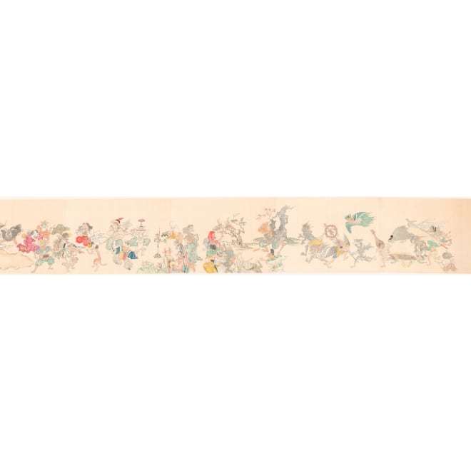 《百鬼夜行绘卷》局部，江户时代。绘卷（复制品），26.5 cm x 450 cm。图片由日本国际交流基金会提供。  Partial The Night Parade of One Hundred Demons Picture Scroll, Edo period. Handscroll (replica), 26.5 cm x 450 cm. Courtesy of The Japan Foundation.
