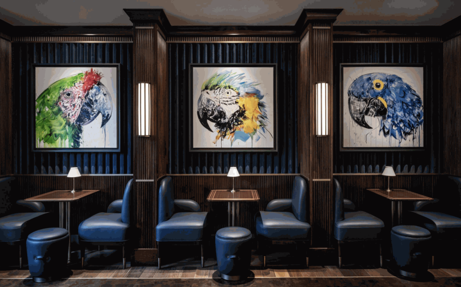 Installation of three oil paintings by Dave White at the Culfords Bar in the Auriens Luxury Development