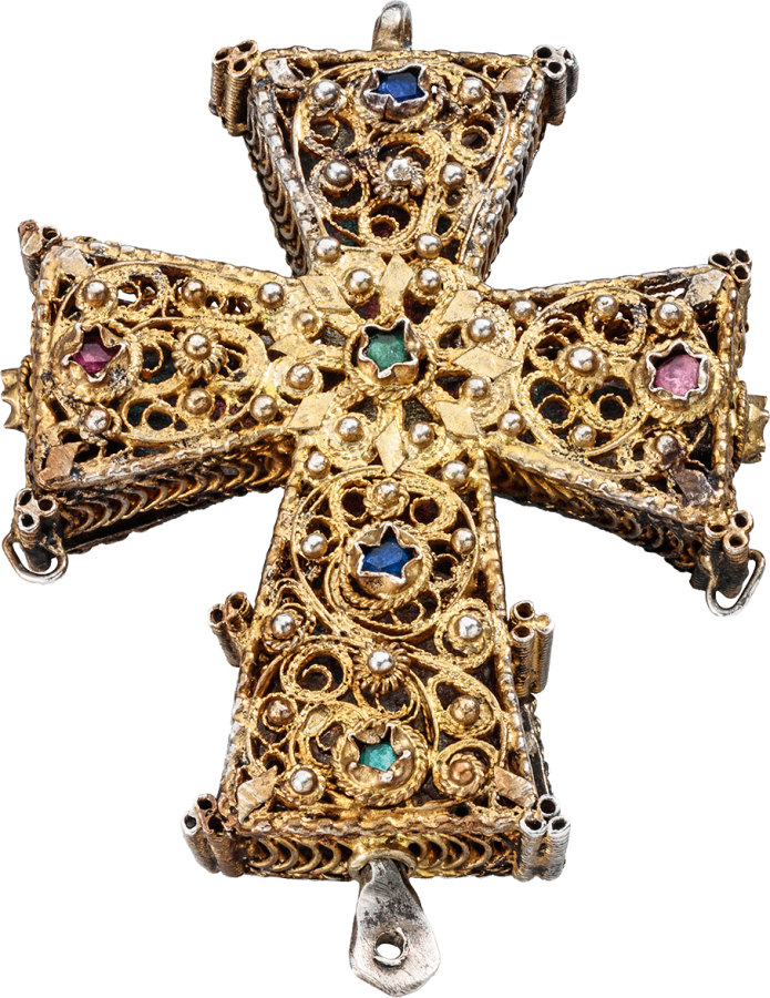 Reliquary Cross Pendant crafted of silver-gilt