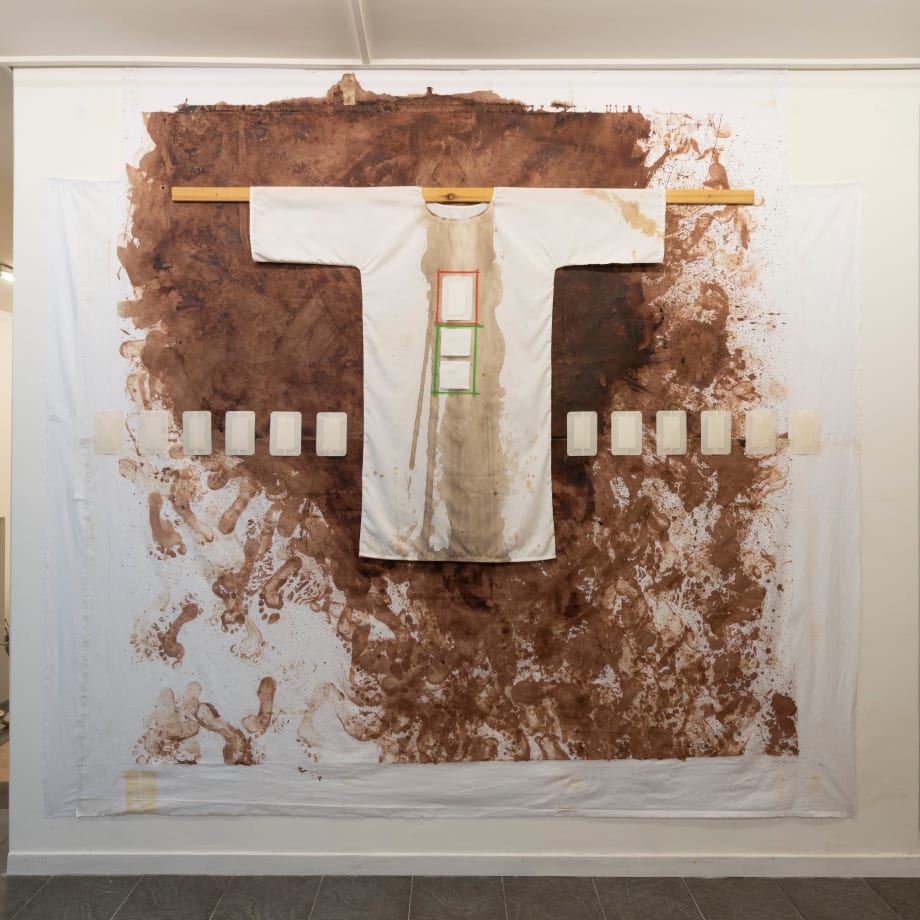 Hermann Nitsch, Allestimento Biennale, 2022-2024 Bayreuth Walkure e Relitti, 158.aktion, 2020, 270x250cm, mixed media on canvas Museo H. Nitsch, Napoli. Courtesy Fondazione Morra
