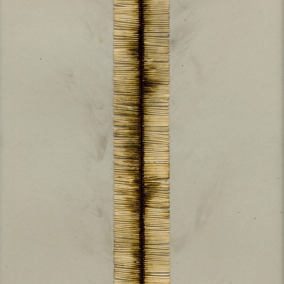 Bernard Aubertin, 1974, Dessin de Feu, 65x50cm, burnt matches on cardboard