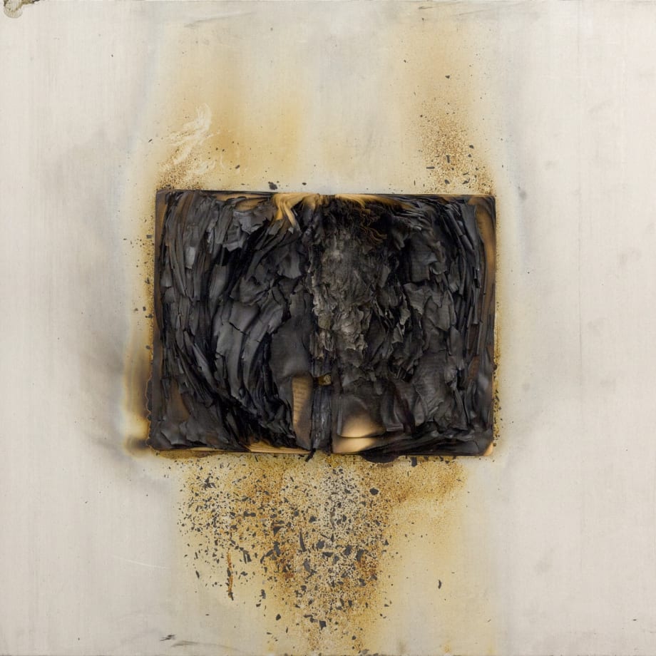 Bernard Aubertin, 1974, Livre Brulé, 50x70cm, burnt book on board