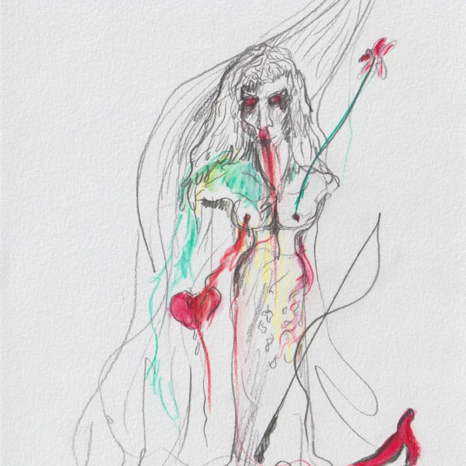 Zoe Williams, Vice's Mistress, 2022, 21x14,8cm, pencil and watercolor on paper Courtesy the Artist, ABC-ARTE, Genova, and Ciaccia Levi Paris-Milan.