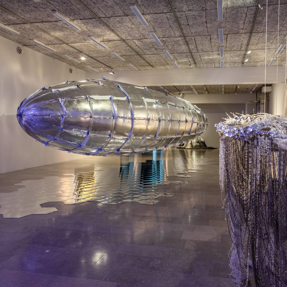 Lee Bul. installation view, Gothenburg Museum of Art, Sweden. Willing to be Vulnerable - Metalized Balloon V3, 2015-2019, After Bruno Taut (Beware the sweetness of things), 2007. Photo: Hossein Sehatlou
