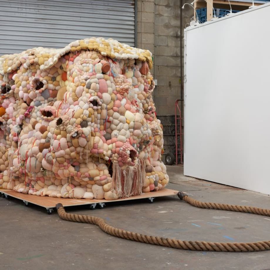 Kasia Tons, Panoply II, 2023, hand stitched using reclaimed materials and stuffing, dimensions variable.