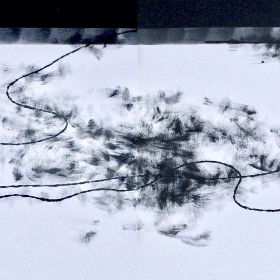 Koji Yamamoto, Black Pine, 2024, 112 x 324cm, inchiostro di china e acrilico su tela.