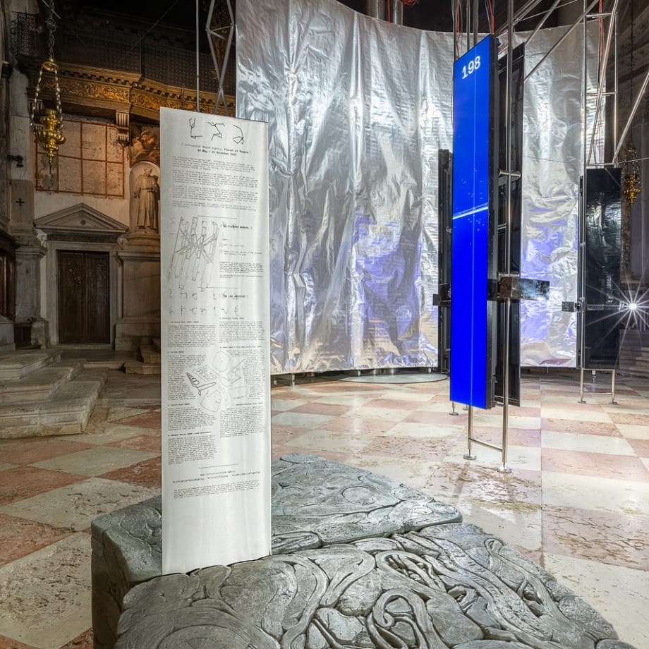 Installation view of the Lithuanian Space Agency's laboratory by Julijonas Urbonas at the Biennale Architettura 2021, Venice; Photo by Aistė...